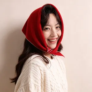 Rotes Dreiecktuch aus reiner Wolle mit Wellenkante, kuscheliger Strickschal fur Damen Winter