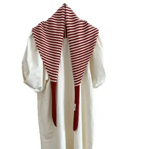 Korean style winter red and white striped knitted triangular scarf ribbon shawl for women.