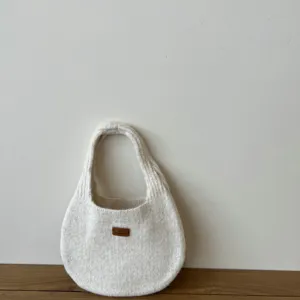 Off-white knitted hobo shoulder bag, casual solid color underarm bag for women daily commute.