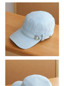 Hellblaue Jeans Flat-Top-Mütze Vintage Stil schicke Reiterkappe für Frauen Detail