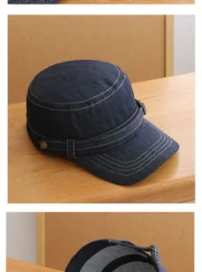 Vintage Jeans Flachkappe mit stilvollem Schnallendetail, klassische Damenhut für den Alltag.