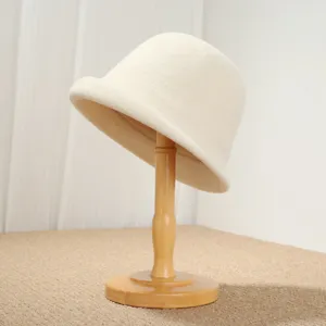 Vintage wool felt cloche hat for women, elegant rolled brim bucket hat for autumn and winter.
