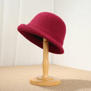 Retro wool felt cloche hat women autumn winter short brim bucket hat elegant solid color
