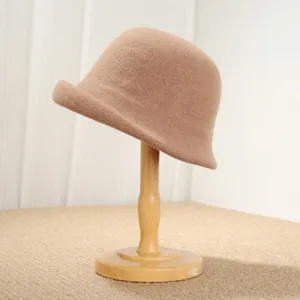 Classic wool felt bucket hat for women, vintage rolled brim cloche hat, elegant winter warm cap.