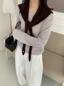 Conjunto de top de punto y chal con cinta de lana estilo coreano para mujer, moda otoño invierno.
