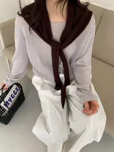 Estilo Coreano 100% Pura Lana Pañuelo Triangular con Cinta Mujer Otoño Invierno Chal
