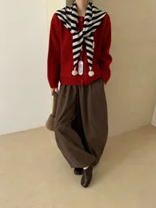 Donna 100% lana blocco di colore pon pon scialle foulard caldo maglia inverno mantella collo