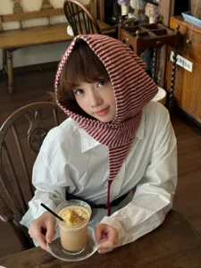 Sciarpa con cappuccio a righe lavorata a maglia stile coreano inverno caldo collo moda