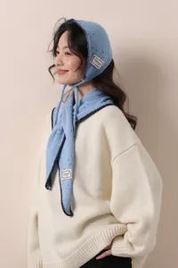 Stile coreano autunno inverno set cappello sciarpa in maglia traforata protezione per orecchie