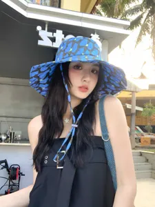 Chapeau bob bleu à nœud de loisirs d'été pour femmes, casquette de protection solaire.