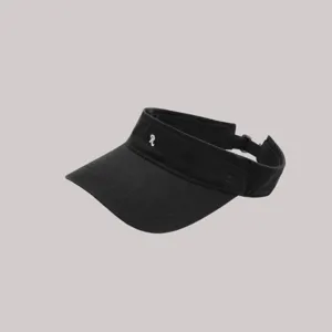 Black empty top sun visor hat with white R letter embroidery for women summer outdoor sports.