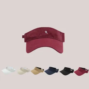 Women's Korean Style Letter R Embroidered Visor Hat Adjustable Cotton Sun Protection Empty Top Summer Beach Cap