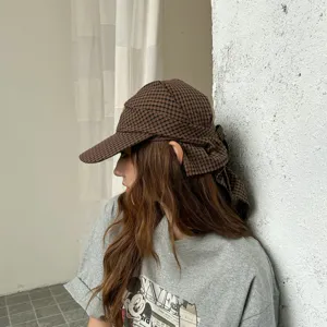 Gorra de béisbol de cuadros marrones vintage americana estilo urbano protección solar hip hop