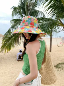 Chapeau de pêcheur bob cartoon coloré d'été protection solaire de plage pour femmes casquette