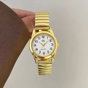 Gouden Quartz Horloge Vrouwen Elastische Metalen Band Elegante Casual Polshorloge