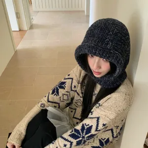 Pasamontañas de punto grueso para mujer, gorro cálido de invierno con orejeras, estilo elegante.