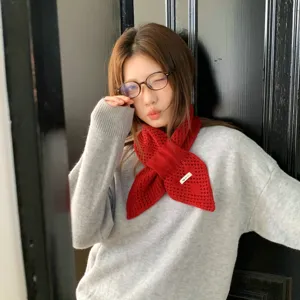 Koreanischer Stil Hohlstrick Kreuz Schal Für Damen Herbst Winter Warm Wollmischung Halswärmer Japanische Ästhetik Schal