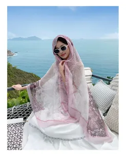 Ethnischen Stil bedruckte Seidenschal für Damen, leichtes Sonnenschutz Kopftuch, Strandtuch.