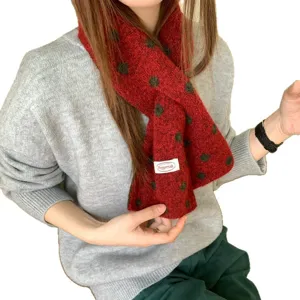 Retro polka dot cross knit scarf for women, warm winter neckerchief with pass-through design.