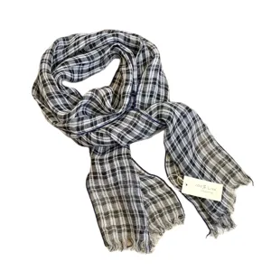 Klassischer schwarz-weißer Karo Leinenschal mit Fransen, Vintage Herbst Winter Accessoire