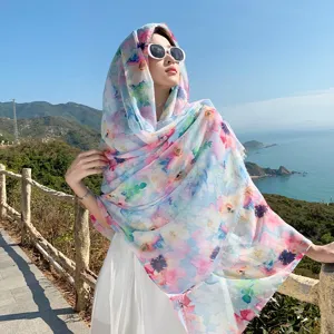 Damen Blumendruck Strand Schal Sommer Sonnenschutz leichten Tuch Halstuch Cape
