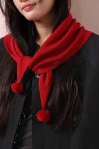 Autumn winter women knit triangular scarf with cute pom poms and button cozy neck warmer.