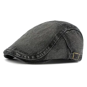 Klassische, gewaschene Jeans-Schiebermütze für Damen und Herren im Vintage-Stil mit Metallschnalle.