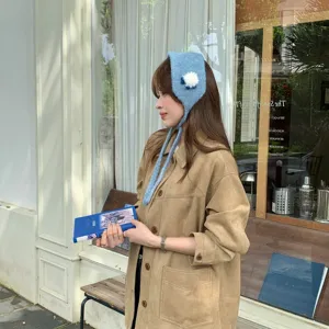 Koreanische handgemachte gestrickte Ohrenschuetzer Winter warme Ohrschuetzer mit Kordel fuer Damen