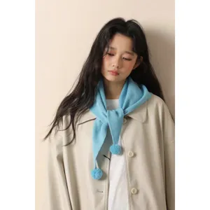 Women Knitted Wool Blend Pom Pom Triangle Scarf Autumn Winter Warm Wrap Shawl Solid Color Neck Warmer Neckwear Accessories