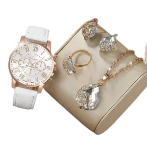 Women quartz watch jewelry set leather strap fashion elegant gift accessories set
