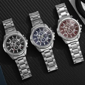 Heren roestvrij staal quartz horloge multifunctionele zakelijke zilveren kalender horloge