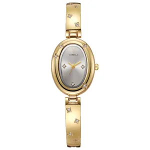 Reloj ovalado dorado para mujer, elegante diseño estrella strass retro minimalista.