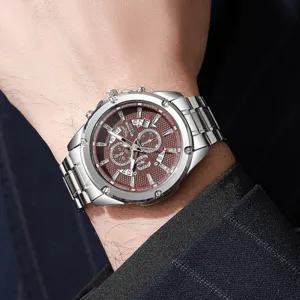 Zilveren heren quartz horloge met metalen band, multifunctioneel zakelijk horloge