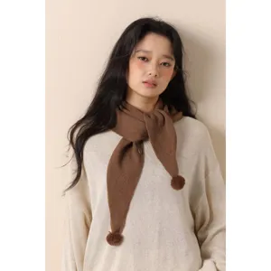 Women's woolen knitted triangular scarf with cute pom-poms, stylish winter warm neck wrap.