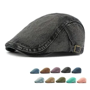 Britischer Vintage Gewaschener Denim Schiebermütze Für Herren Damen Verstellbare Metallschnalle Einfarbig Baumwolle Baskenmütze