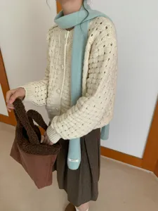 Koreanischer Stil reine Wolle Strickschal Damen einfarbig weich warm gemütlicher Winterschal.