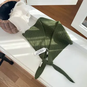 Foulard Triangle Tricote Vert Fonce Uni Ajoure Echarpe Chale Tendance Pour Femmes