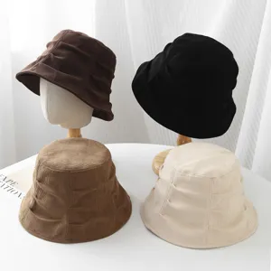 Women Korean Retro Maillard Pleated Bucket Hat Autumn Winter Foldable Pure Cotton Fisherman Hat Fashionable Sunshade Pot Hat
