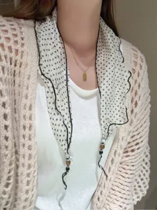 Korean style floral triangle scarf with beaded tassel for women, sweet and elegant neckwear.