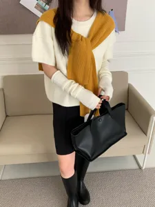 Koreaanse stijl retro gebreide sjaal en top set voor dames herfst winter modekleding.
