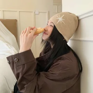 Koreaanse stijl ster patroon gebreide muts voor vrouwen, gezellige warme winter wollen muts.