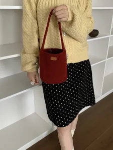 Woolen bucket bag casual retro style autumn winter solid color ladies handbag accessory