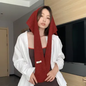 Korean Wool Blend Knitted Hooded Shawl Versatile Layering Scarf Cap for Women