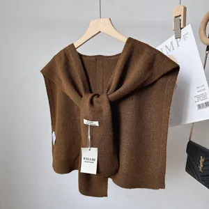 Women's Wool Blend Knitted Shawl Solid Color Casual Warm Shrug Outerwear Fall Winter Fashion Shoulder Guard Cape