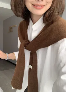 Women wool blend knit shawl stylish tied shoulder scarf versatile layering air-conditioned room