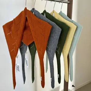 Korean Style Pure Wool Hollow Triangular Scarf For Women Autumn And Winter Warm Scarf Fashion Shawl