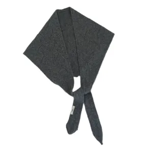 Dark grey pure wool hollow triangular scarf, chic neck warmer for autumn and winter.