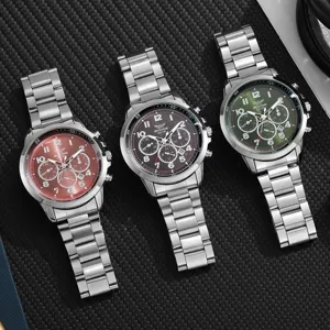 Men's quartz watch stainless steel strap multi-function calendar business casual waterproof wristwatch