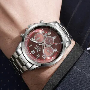 Men quartz watch stainless steel strap brown dial business casual fashion wrist watch for men