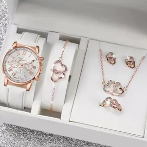 Compleanno regalo set orologio donna oro rosa con collana bracciale anello e orecchini.